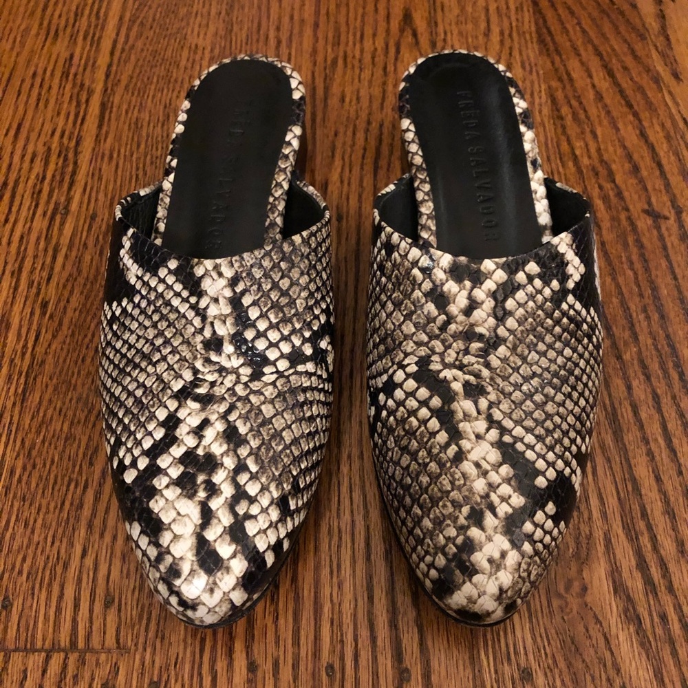 Freda Salvador snake embossed mule